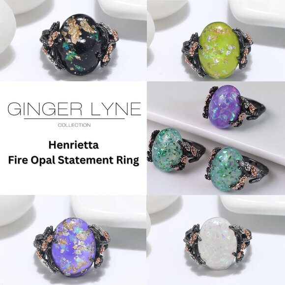 Simulated Fire Opal Ring for Women by Ginger Lyne | Elven Gothic Black Plated fo - Picture 2 of 5